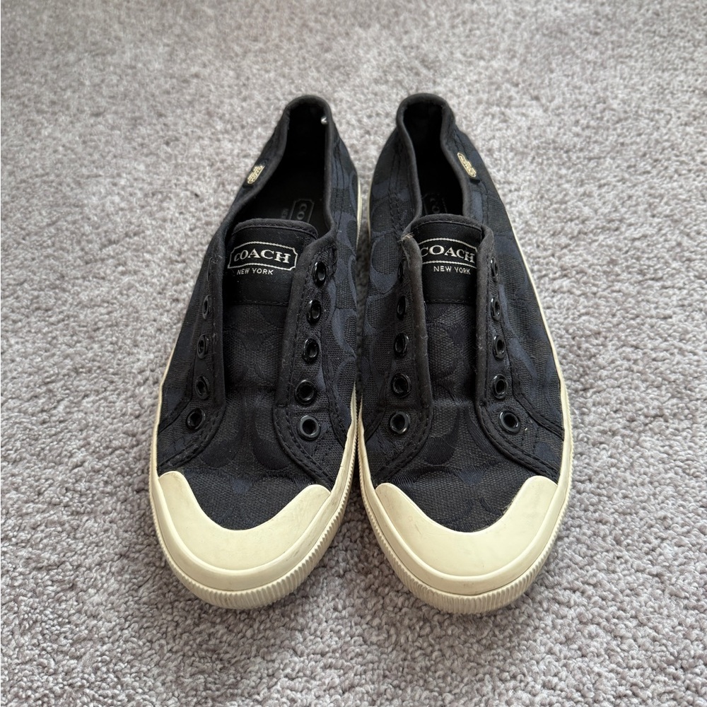 Coach Womens Black and Cream Slip-On Sneakers